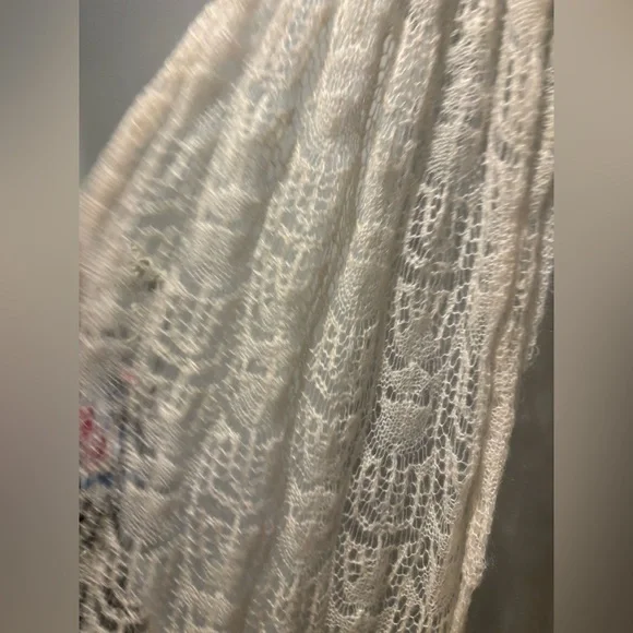 Ralph Lauren Lace Knit Scarf Ivory Mohair Blend Gold Metallic Ends Boho Romantic - Picture 8 of 10